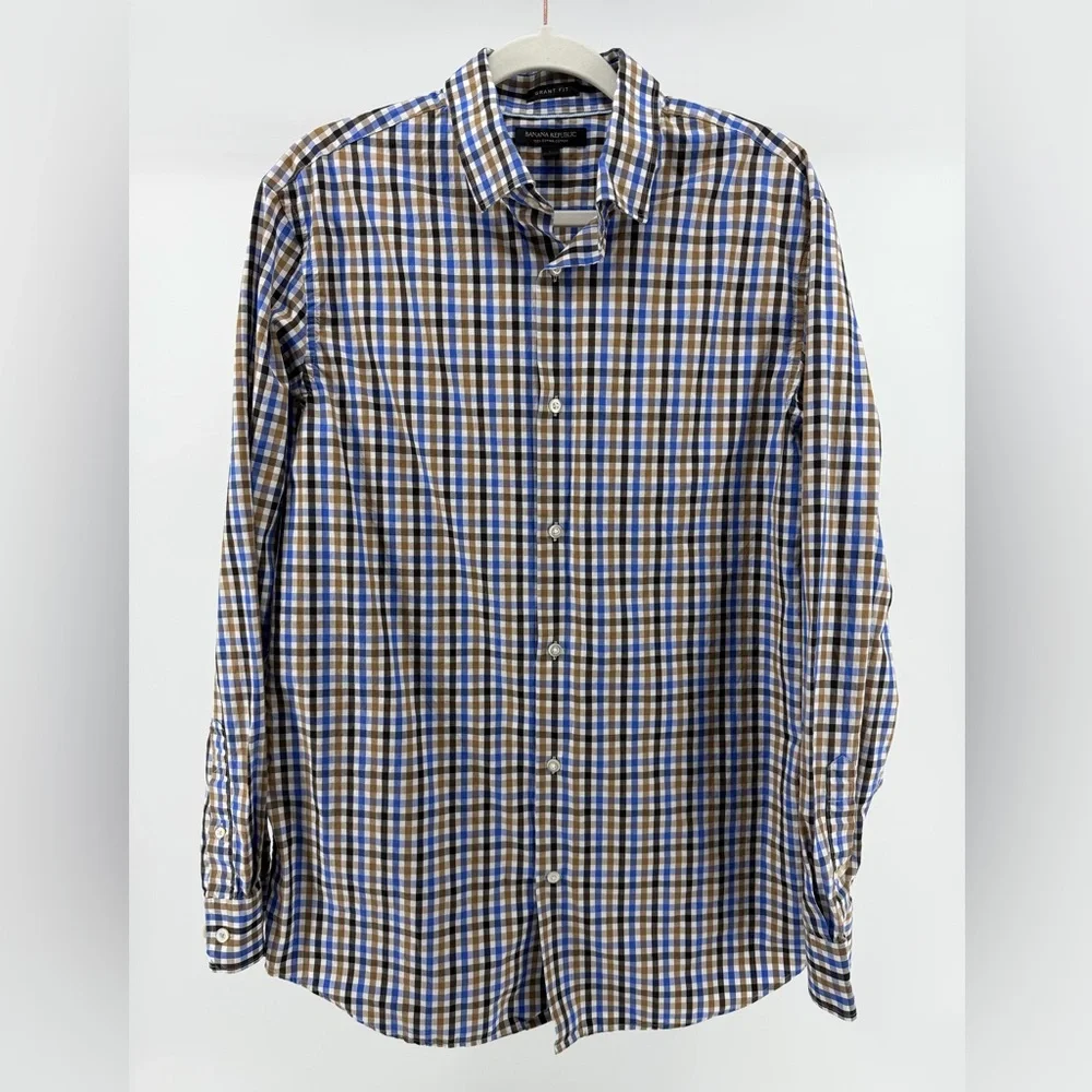 Banana Republic Supima Cotton Grant Fit Check Plaid Button-Up Shirt, Men's Large